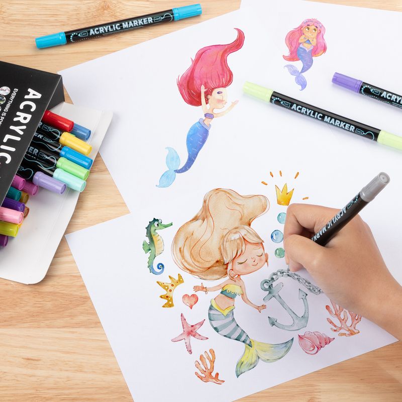 Dual-Tip Acrylic Markers For Kids - Vibrant Colors, Quick-Drying, Non-Toxic Art Supplies For Drawing, Sketching & DIY Crafts_voghion.com