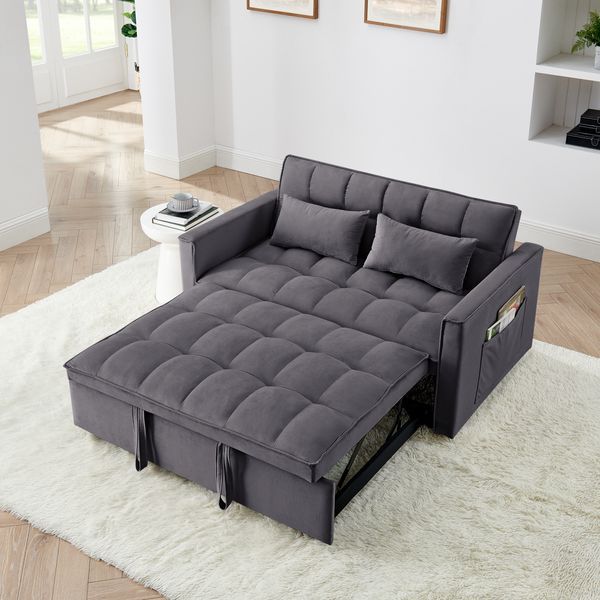 54.33 Inch Versatile Foldable Sofa Bed In 3 Lengths, Modern Sofa Sofa Sofa Velvet Pull-out Bed, Adjustable Back (GRAY)_voghion.com