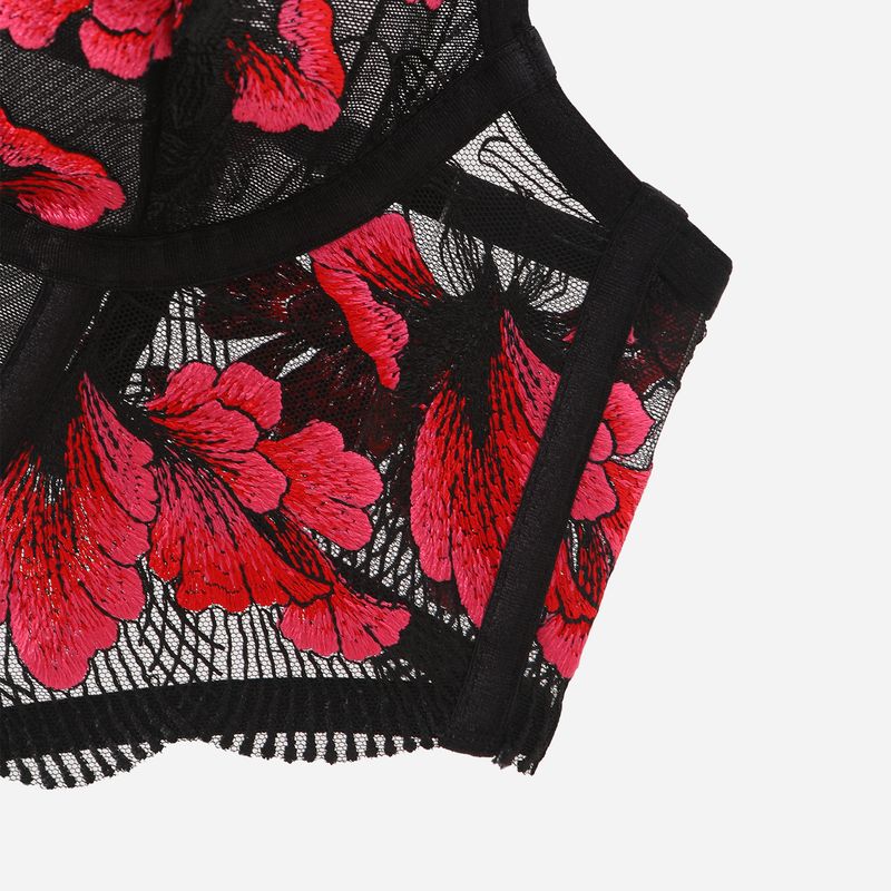 Women's Intimates Fishbone Ins Gather Small Chest To Show Big Anti Drooping High Quality Embroidered Eyelash Underwear 2 Piece Set_voghion.com