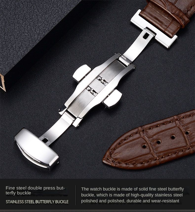 Bamboo Grain Cowhide Leather Watch Strap Butterfly Buckle Soft Belt Smart Watch Strap Calfskin Wrist Strap_voghion.com