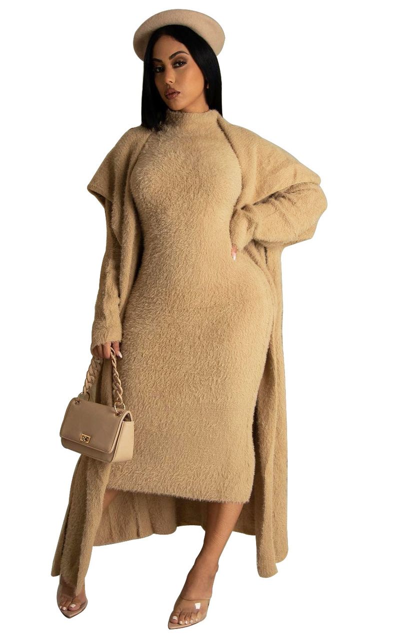 Abbigliamento donna temperamento abito e cappotto due pezzi moda transfrontaliera ampio lungo cardigan velluto completo_voghion.com