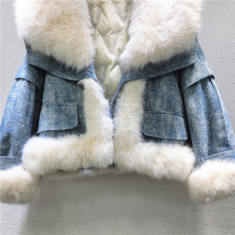 Abbigliamento da donna Cappotto con collo in pelliccia di volpe Inverno Popolare Caldo Parka caldo con giunture a diamante Cappotto in cotone di tendenza_voghion.com