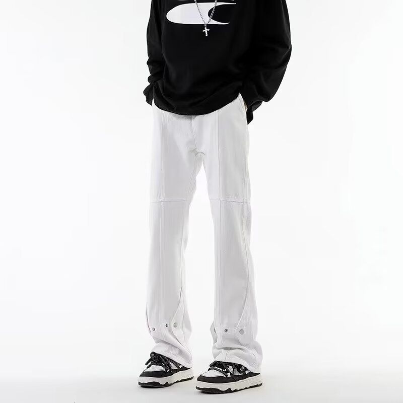 Bitte beachten Sie die Größentabelle! Please refer to the size chart in the picture American haute couture buttoned black jeans Instagram trendy _voghion.com