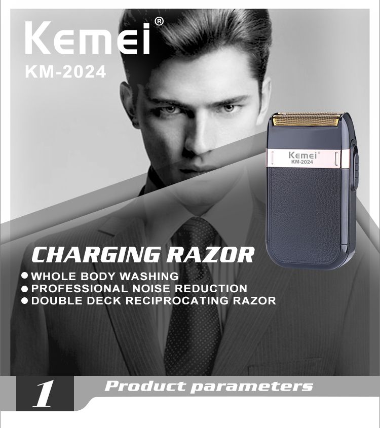 Kemei Elektrikli Tıraş Makinesi Erkekler İçin Moda Erkek Deri Kabuk Su Geçirmez Şarj Edilebilir Profesyonel Sakal Düzeltici Jilet KM-2024_voghion.com
