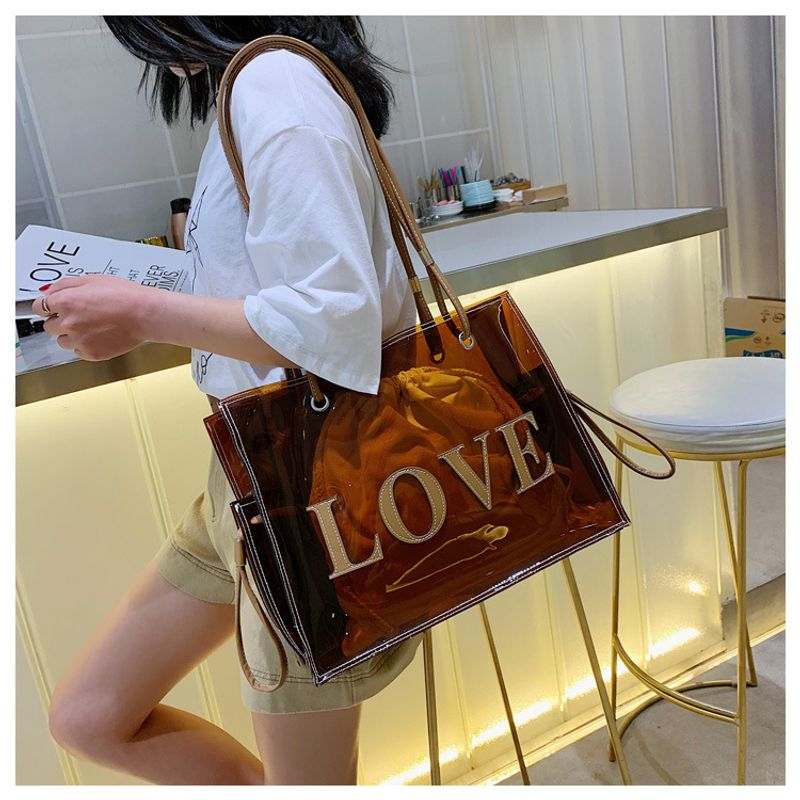 Borsa a tracolla grande capacità trasparente in gelatina, alla moda, grande, 2024, nuova borsa coreana per le donne_voghion.com