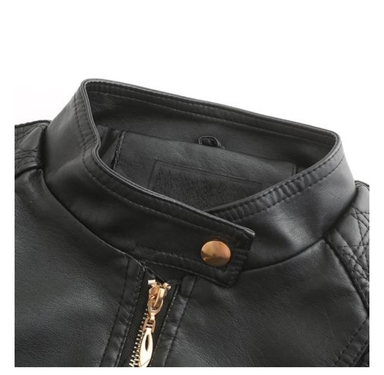 Giacca in pelle PU da donna taglie forti con colletto rialzato Giacca in pelle da donna_voghion.com