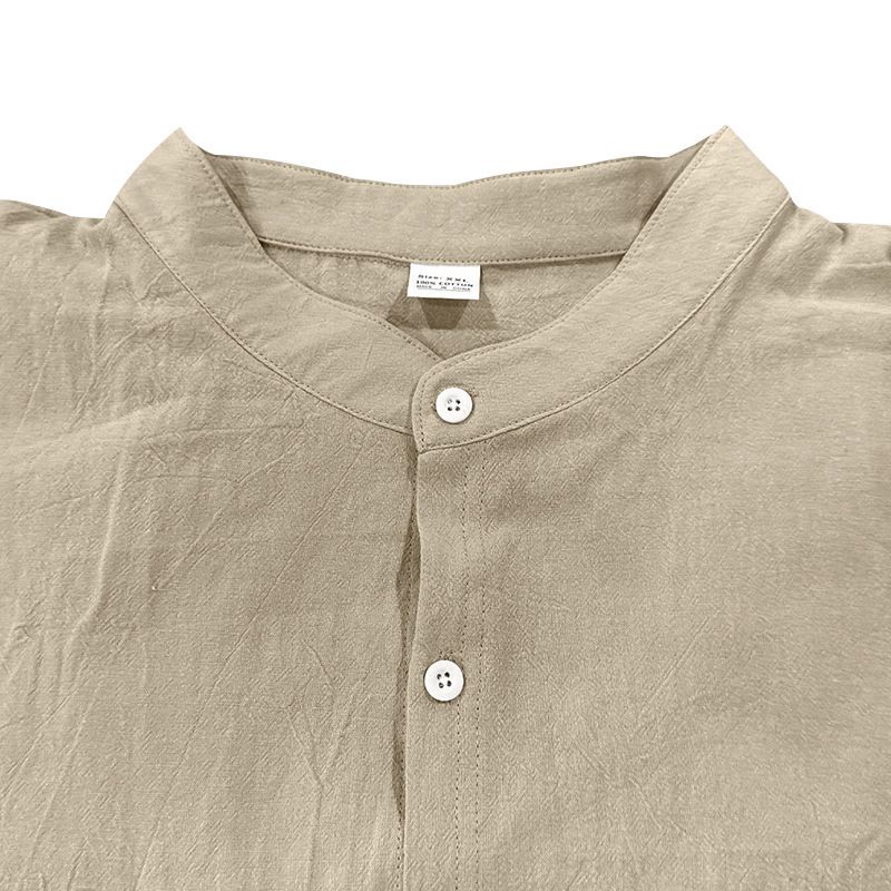 Camicia da spiaggia a maniche lunghe, semplice, traspirante, in lino, casual e ampia, da uomo, stile hawaiano, stile transfrontaliero americano._voghion.com