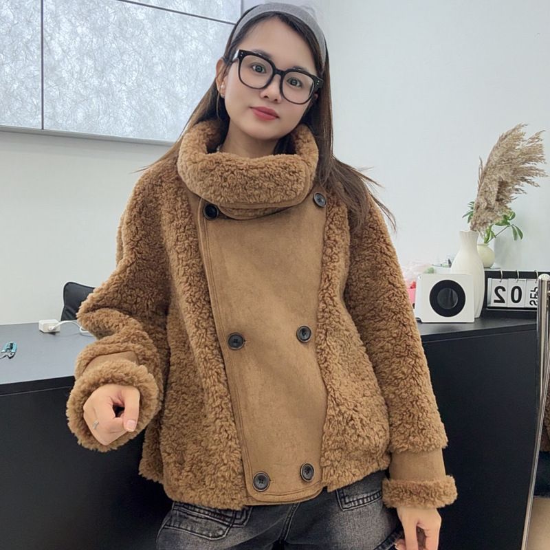 Teddybärmantel Damen Übergroße Fleecejacke 100% Wolle Warme Winteroberbekleidung Weich Flauschig Gemütlich Lässig_voghion.com