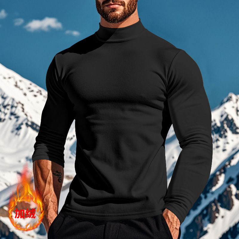 Autumn Winter Thermal Long Sleeve T-Shirt Skin-Friendly Soft Base Layer Half Turtleneck Men's Three-Piece Set_voghion.com