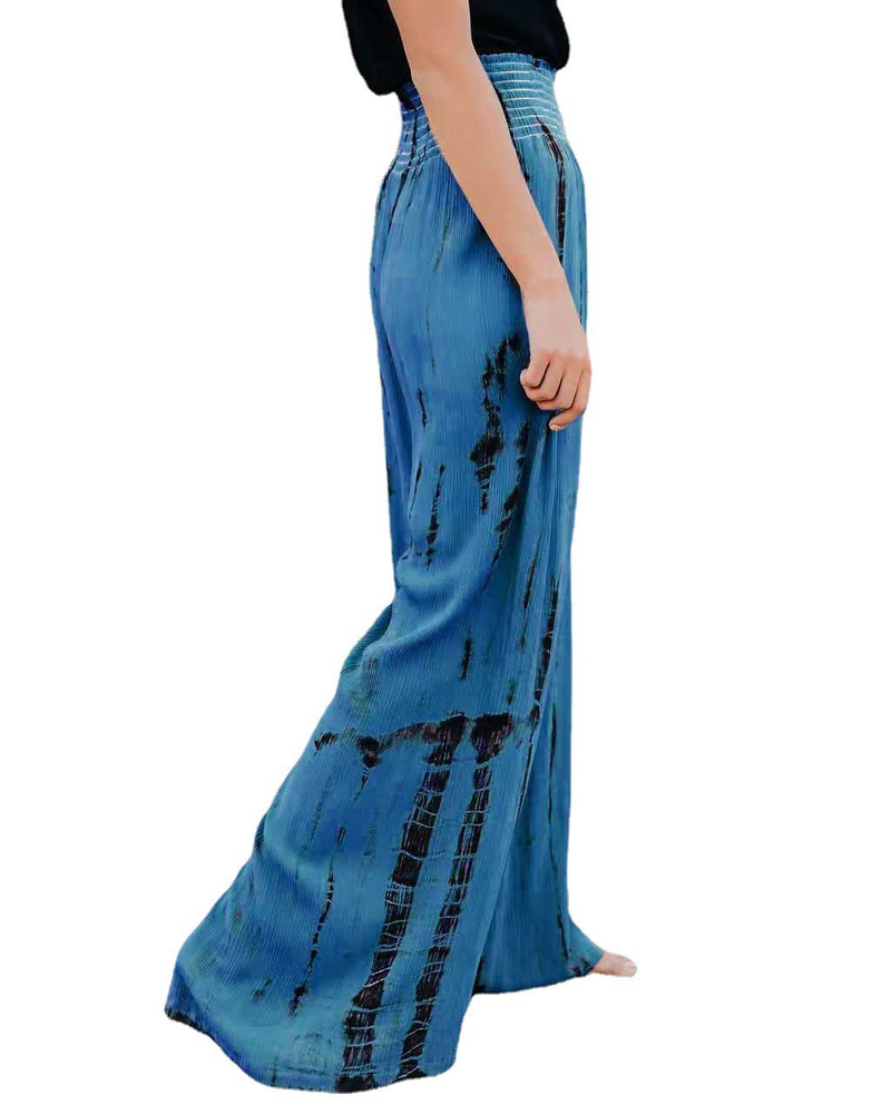 Pantaloni nuovi da donna Pantaloni larghi a gamba larga con tasca elastica stampata moda estiva_voghion.com