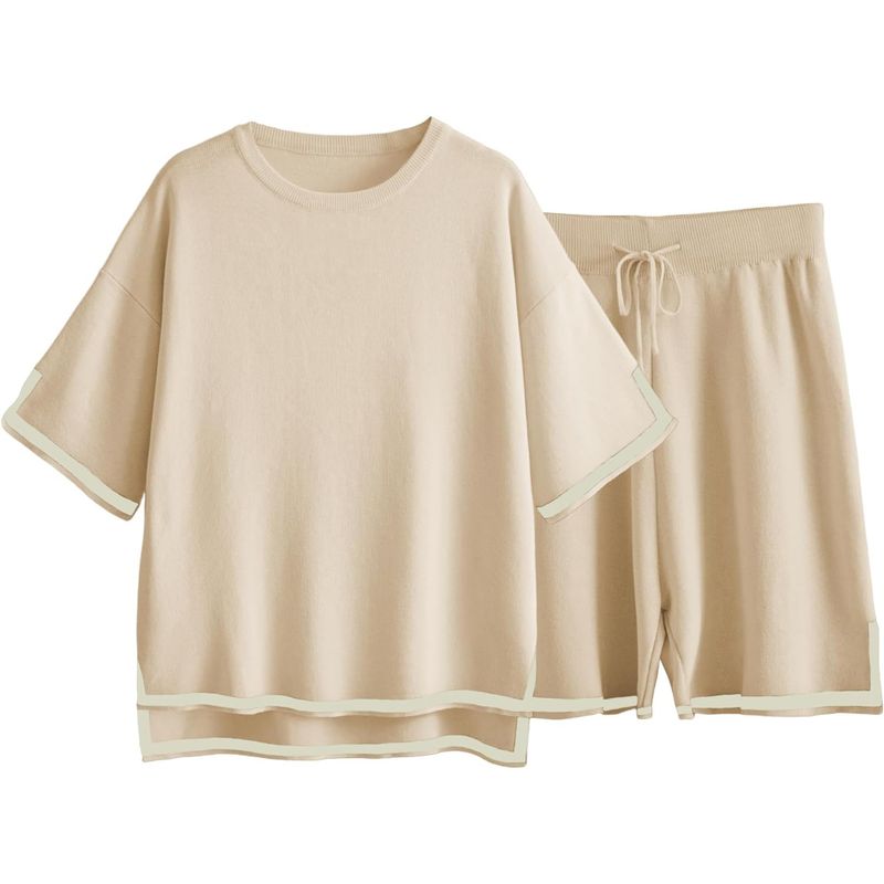2024 nieuwe dames zomer tweedelige trui set, gebreide trui top, wijde pijp shorts, sportkleding set_voghion.com