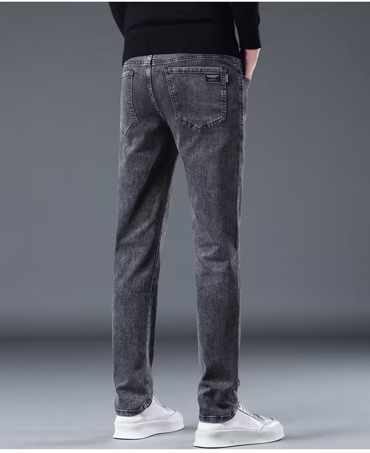 High-End-Herrenjeans 2024, neue trendige Slim Fit-Jeans mit geradem Bein im Herbst- und Winterstil, plüschig, elastische, lässige lange Hose_voghion.com
