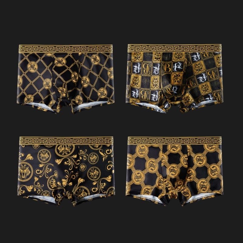 Herenondergoed Zwart en goud Luxe herenondergoed Modeprint Trend Boxershorts Comfortabele ademende boxershorts Persoonlijkheid_voghion.com