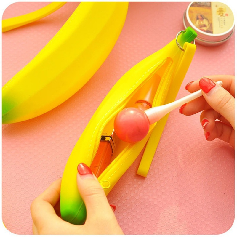 Soft Silicone Pencil Case Coin Purse 3D Creative Student Realistic Banana Stationery Bag Storage_voghion.com