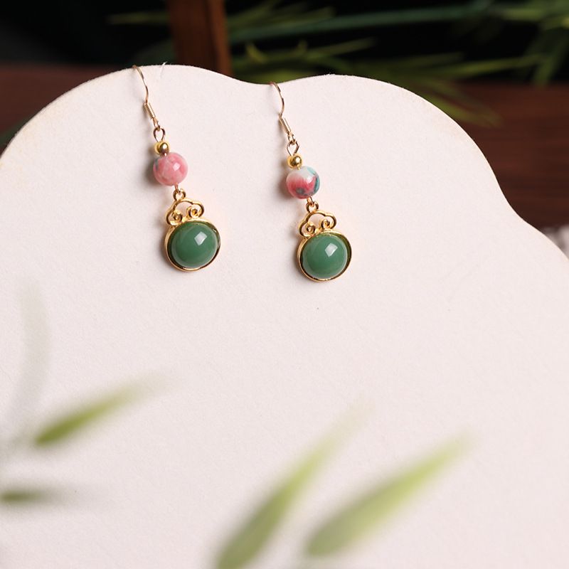 New Chinese Retro Jewelry Enamel Niche Ear Studs Magnolia Hetian Jade Ancient Style Earrings_voghion.com