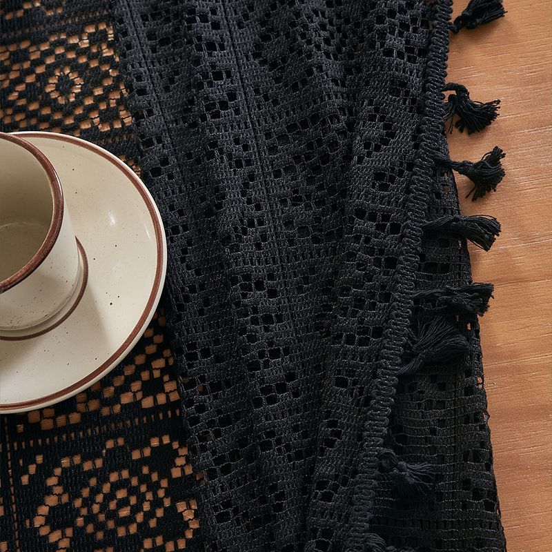 Tovaglia vintage all'uncinetto - Copritavolo in pizzo geometrico 59% cotone per sala da pranzo in stile rustico, antiscivolo e resistente al calore (nero/beige, 8 misure)_voghion.com