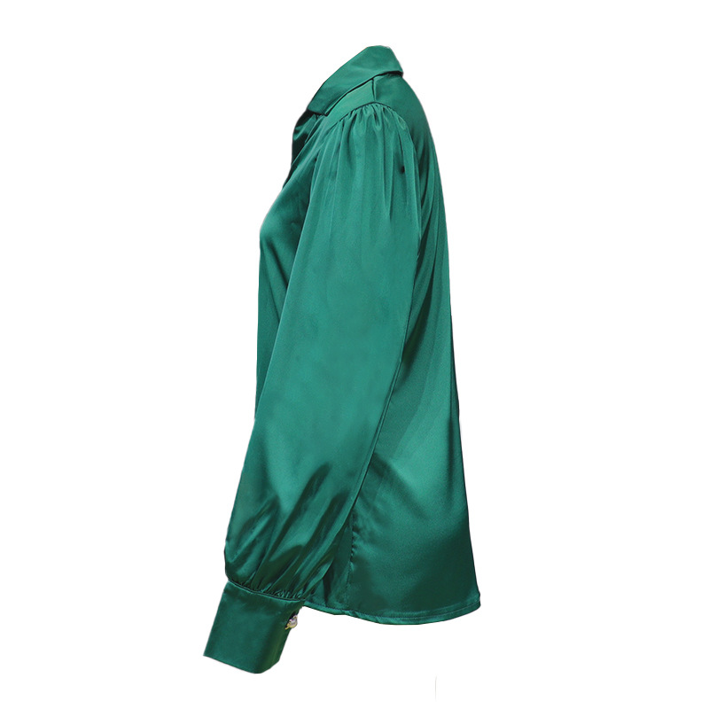 Damenbekleidung Lange Laternenärmel Lässiges, lockeres Satinhemd_voghion.com