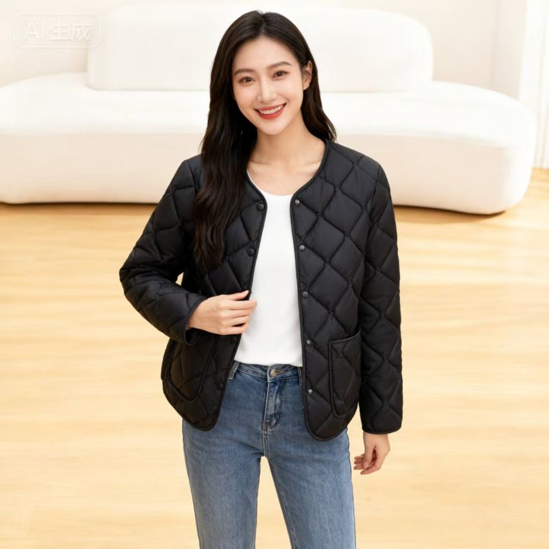 Round Neck Inner Jacke For Women Winer New Slim Fi Base V-Neck Solid Color Slimming Warm Shor Lighweigh Coon_voghion.com