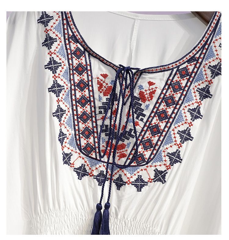 Women Summer Autumn Tees Retro Boho Style Embroidery Blouses Cloak Top Loose Cotton Lace Hem Bat Sleeve Kimono Shirts Blusa Feminina_voghion.com