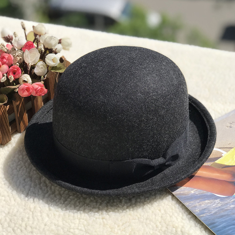 retro British woolen hat with small edge and curled edge trendy wool hat, versatile fashionable top hat_voghion.com