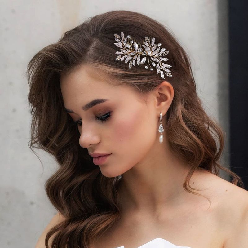 Elegante pettine per capelli con strass per spose e occasioni speciali - Design floreale fatto a mano con base in lega, perfetto per matrimoni, feste ed eventi_voghion.com