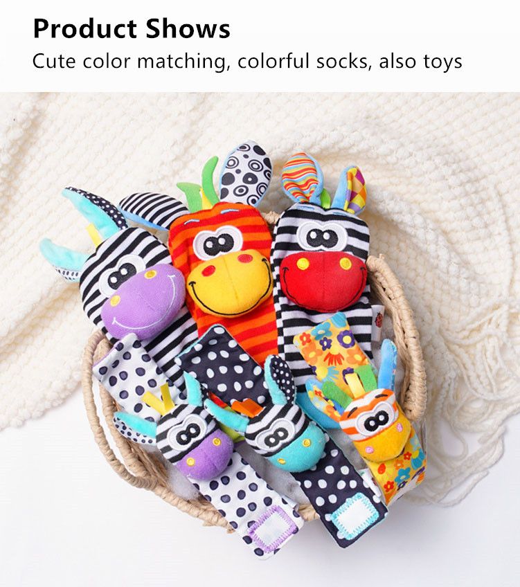 0-12 måneder Baby Rangler Legetøj Dyrestrømper Håndledsrem +Rattle Babyfodsokker Bug Håndledsstrop Småbørnssokker Suttelegetøj_voghion.com