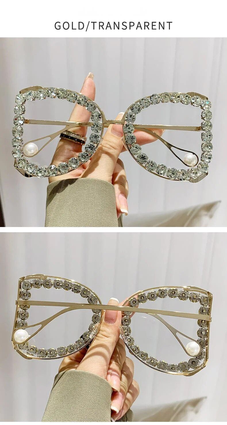 Occhiali da sole di alta qualità con montatura grande intarsiata in diamanti, occhiali da sole con protezione solare personalizzata, nuovi occhiali da sole con protezione solare rossa in rete di perle_voghion.com