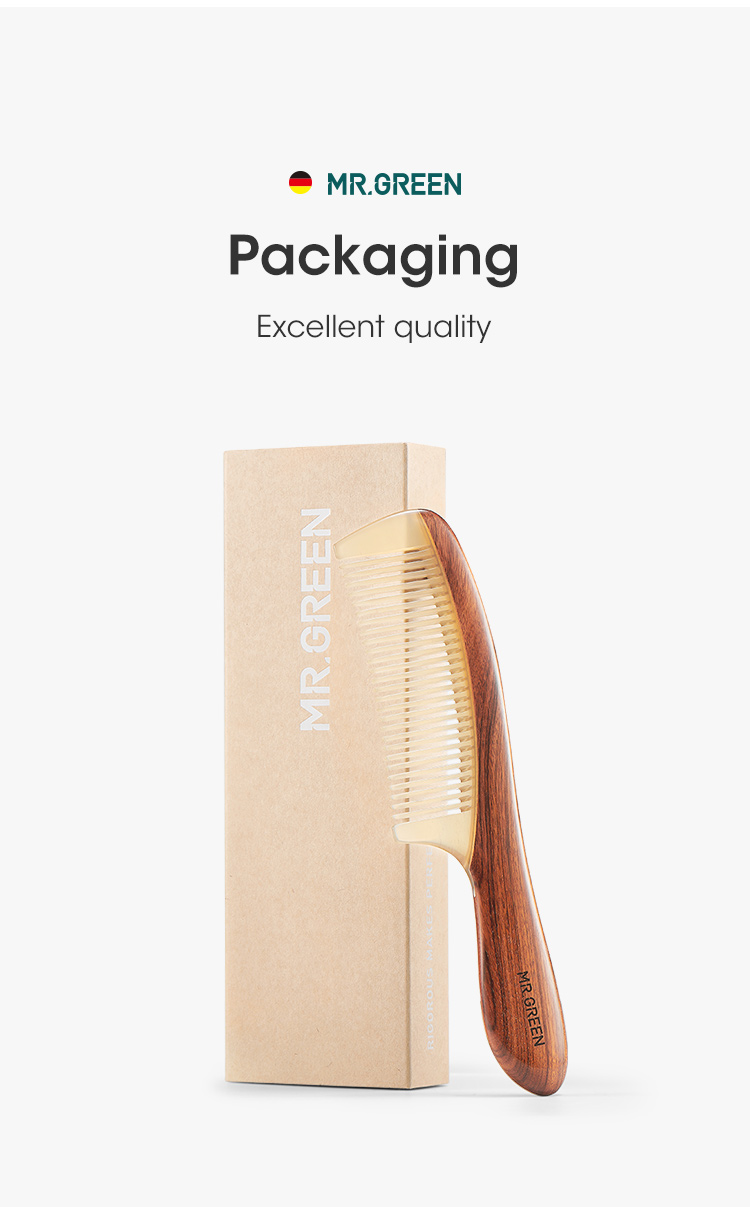 Comb Natural MR.GREEN Wood With Horn Splicing Structure Fine Tooth Hair Comb Anti-Static Head acupuncture_voghion.com