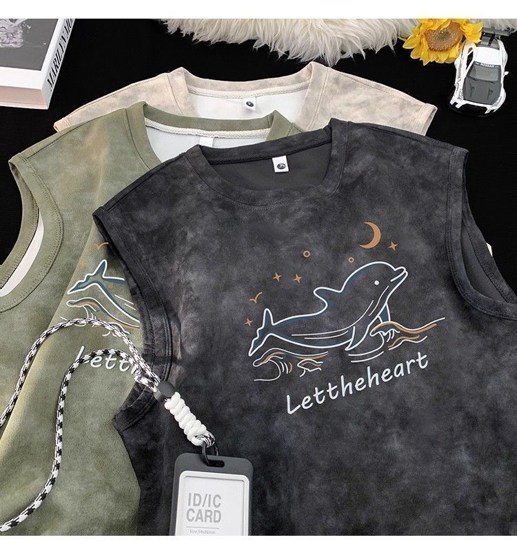 Nowy T-shirt bez rękawów tie-dye dla mężczyzn lato 2025 Luźny top w amerykańskim stylu, modna marka, modny top_voghion.com