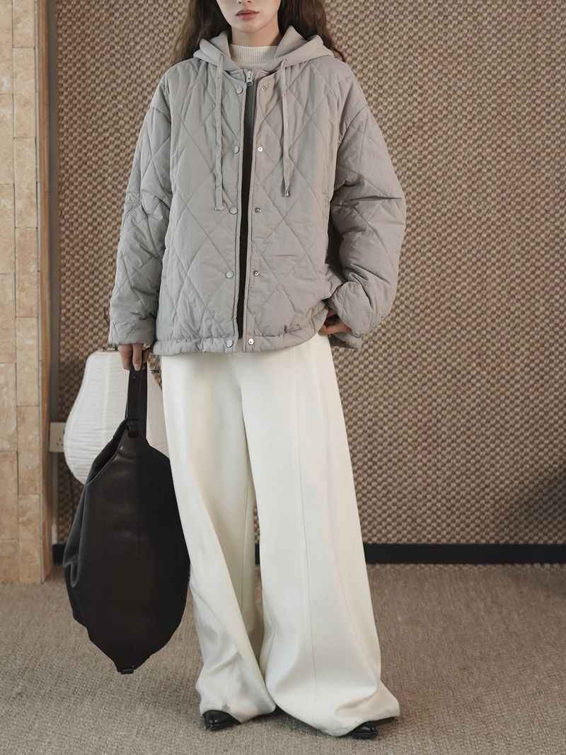 Giacca corta monopetto con cappuccio e motivo a rombi, stile Louvre, per ragazza, invernale, nuova, giapponese, morbida e ampia_voghion.com