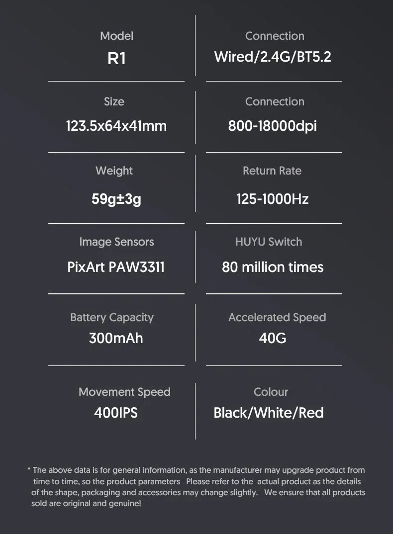 Attack Shark R1 1000Hz Bluetooth Wireless Tri-mode Connection 18000dpi Optical Mouse Lightweight Ergonomic DesignMouse_voghion.com