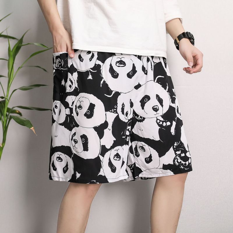 Men's Sleep Cotton silk pajama pants men's thin plus-size casual breathable flower pants five quarter pants_voghion.com