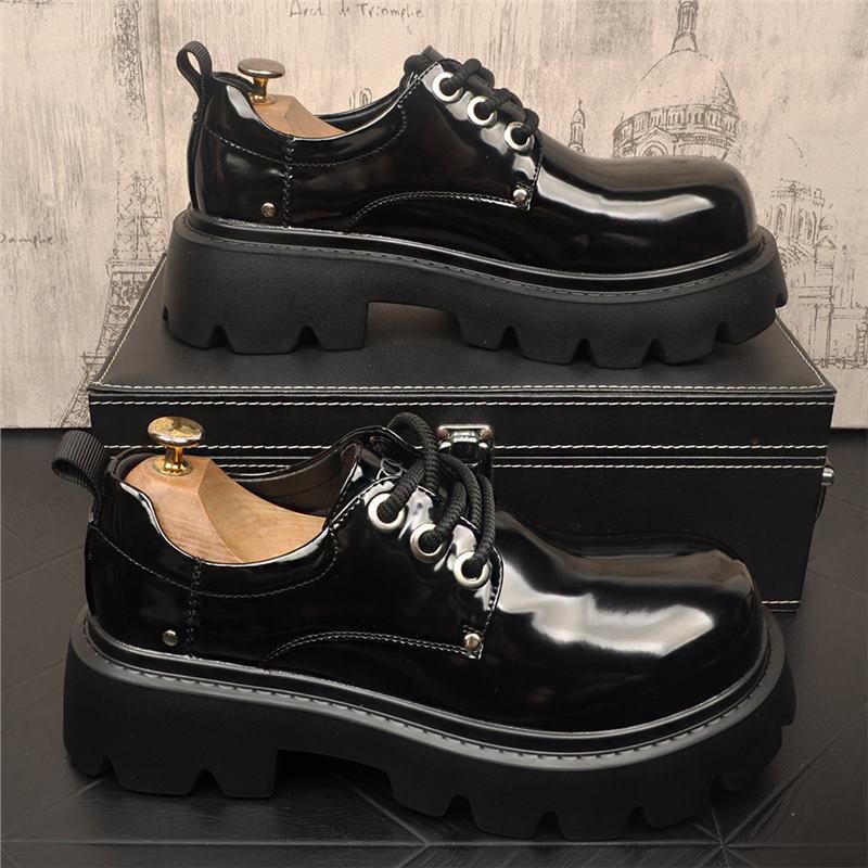 Herren Business Formal Neue Lack Elegant Casual Dicker Sohle Innen Große Zehen Derby Lederschuhe_voghion.com