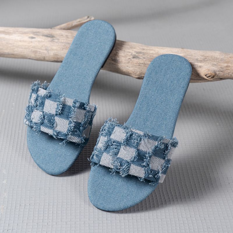 Pantofole da donna taglie forti 2023, nuove scarpe casual alla moda semplici e piatte in denim quadrato_voghion.com