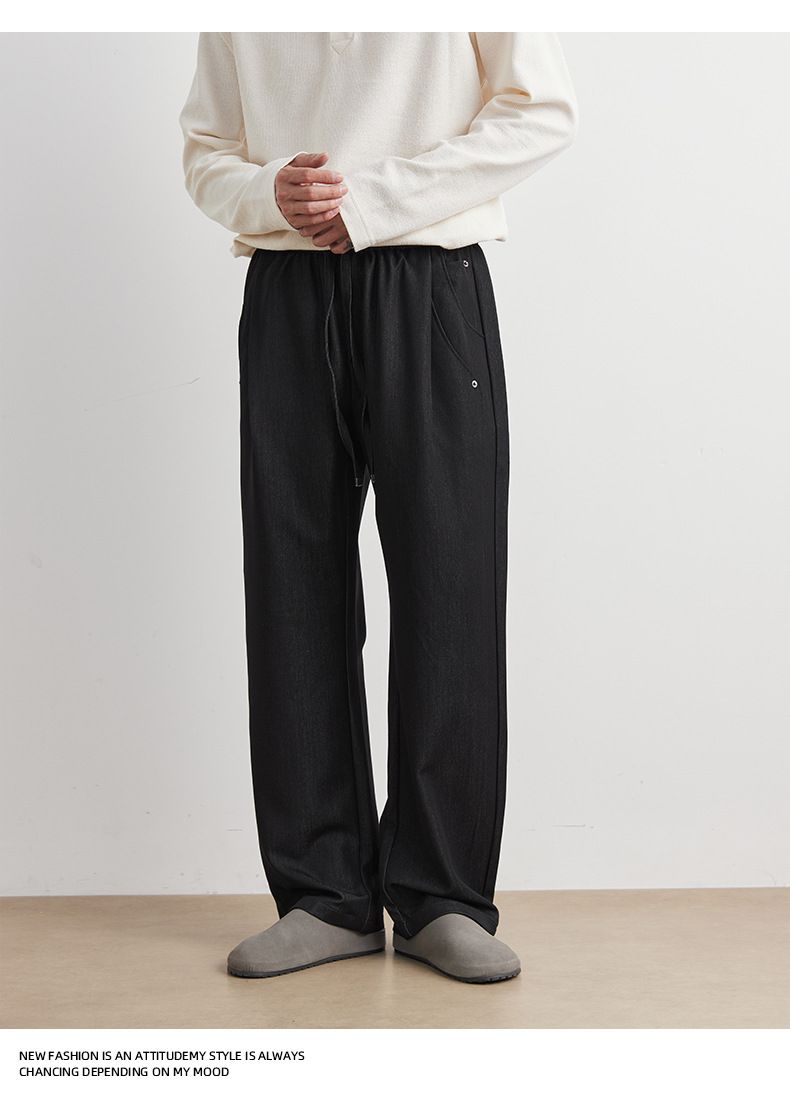 Herren-Jogginghose mit weitem Bein – Lockere, gerade Passform, Scimitar-Saum-Design, weicher und atmungsaktiver Stoff (M-XXXXL, Schwarz/Blau)_voghion.com