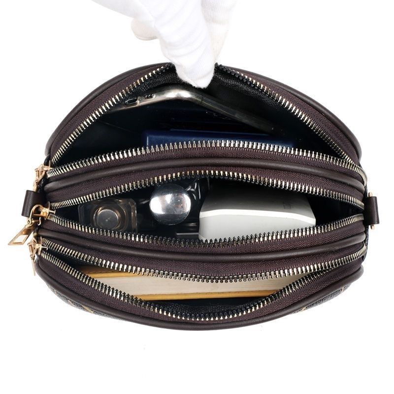 Borsa a tracolla versatile da donna, rotonda, con stampa, piccola e semplice, a tre strati, mini borsa per telefono, nuova collezione primavera estate_voghion.com