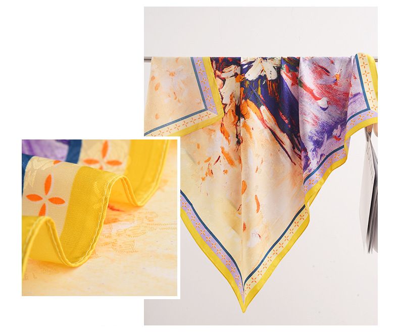2025 New Spring Double Side Printed Small Square French Colorblock Silk Scarf_voghion.com
