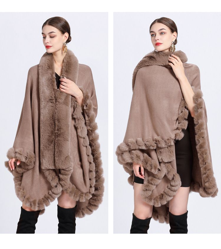 Elegante cardigan oversize con maniche a pipistrello e collo in pelliccia sintetica di coniglio - Lungo cappotto avvolgente con apertura frontale per donna (colori multipli)_voghion.com