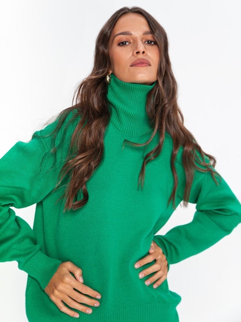Women's Oversized High-Neck Sweater – Trendy Fall & Winter Pullover, Soft Viscose Blend, Drop Shoulder Sleeves, 8 Vibrant Colors For Casual_voghion.com