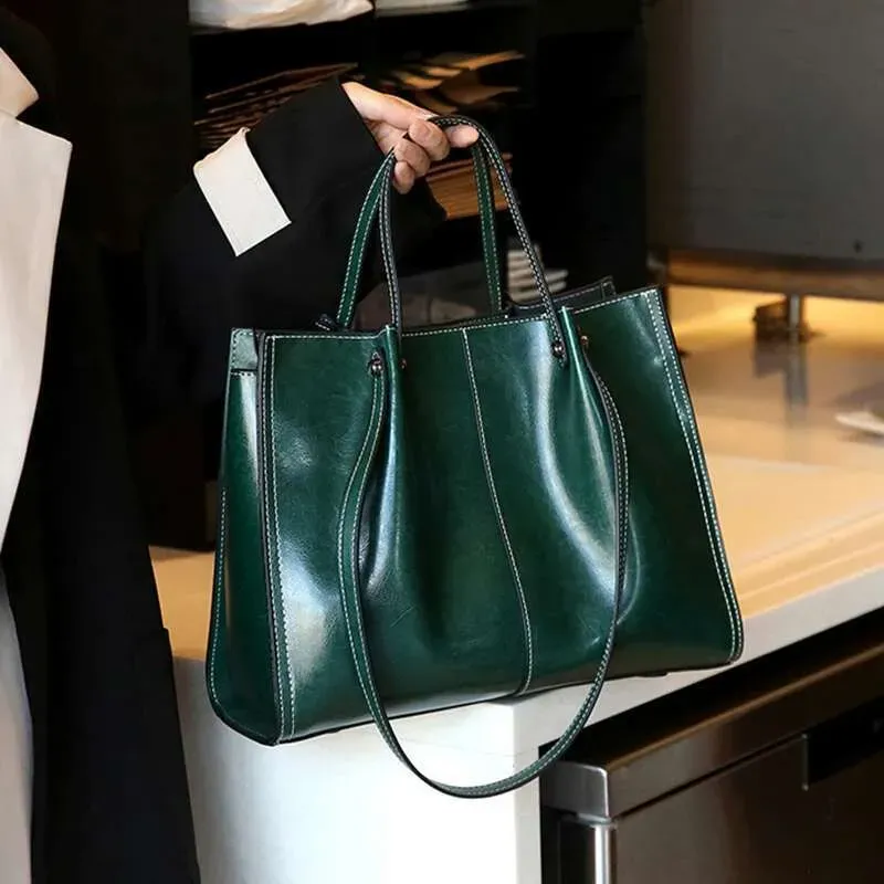 Burminsa Cowhide Genuine Leather Tote Shoulder S For Women 2025 Designer Large Capacity Shopper Work Ladies Handbags_voghion.com