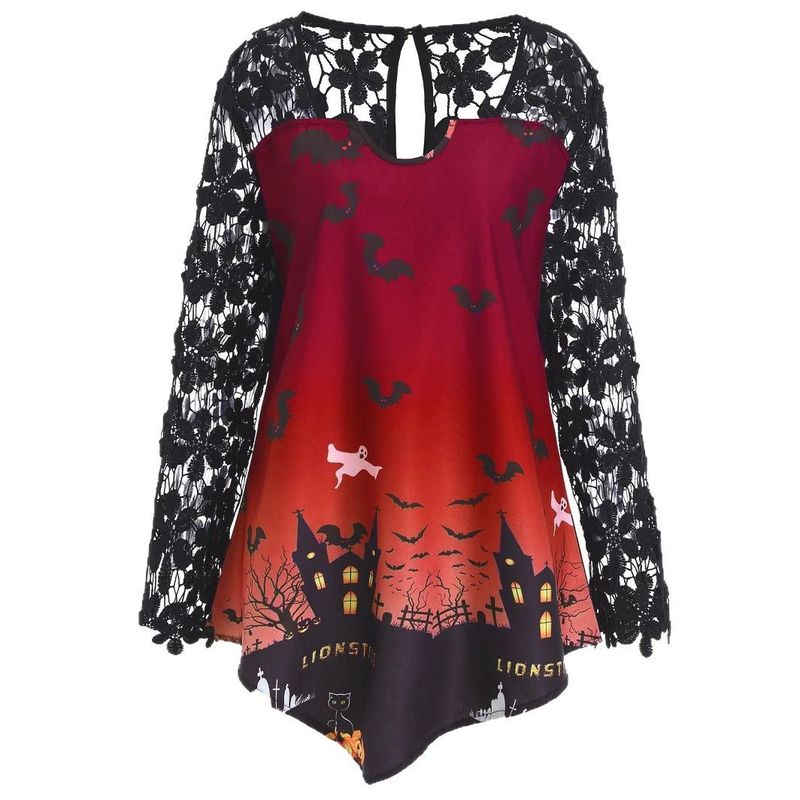 New Halloween Dark 3D Printed Women's Lace Long Sleeve Top T-Shirt_voghion.com