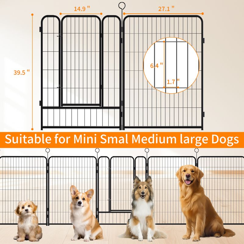 Dog Playpen 40 Inch, 16 Panels Heavy Duty Metal Pet Exercise Pen Indoor Outdoor Fence Panels Rust-Resistant, Removable, Tool-Free Setup Anti-Skid, Expandable Design_voghion.com