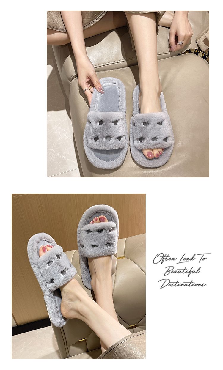 Neue modische, trendige, herzförmige Pelzschuhe für Damen, verdickte, warme Baumwollhausschuhe für den Innenbereich im Herbst und Winter_voghion.com