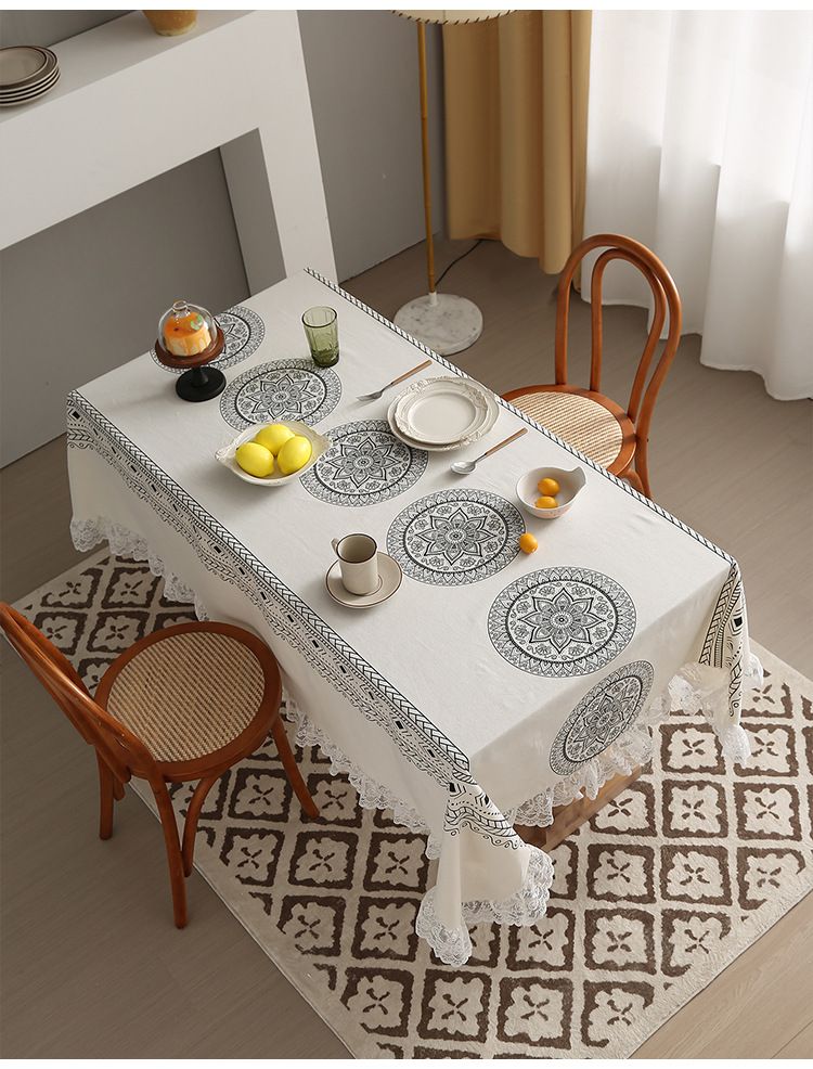 Nappe bohème rectangulaire 100 % coton, imperméable et antitache, décorative, pour table basse (plusieurs tailles et motifs)_voghion.com