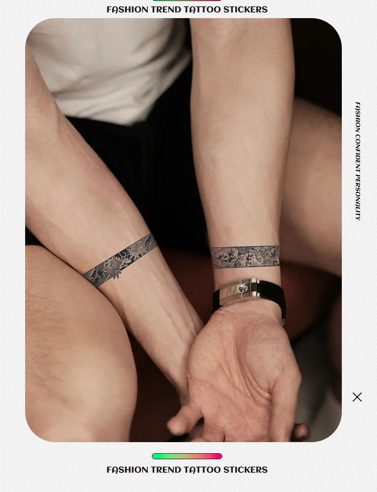 Tatuaggi temporanei a fascia da braccio - Design impermeabile con onde di vite e spine floreali, adesivi per tatuaggi finti realistici per uomini e donne_voghion.com