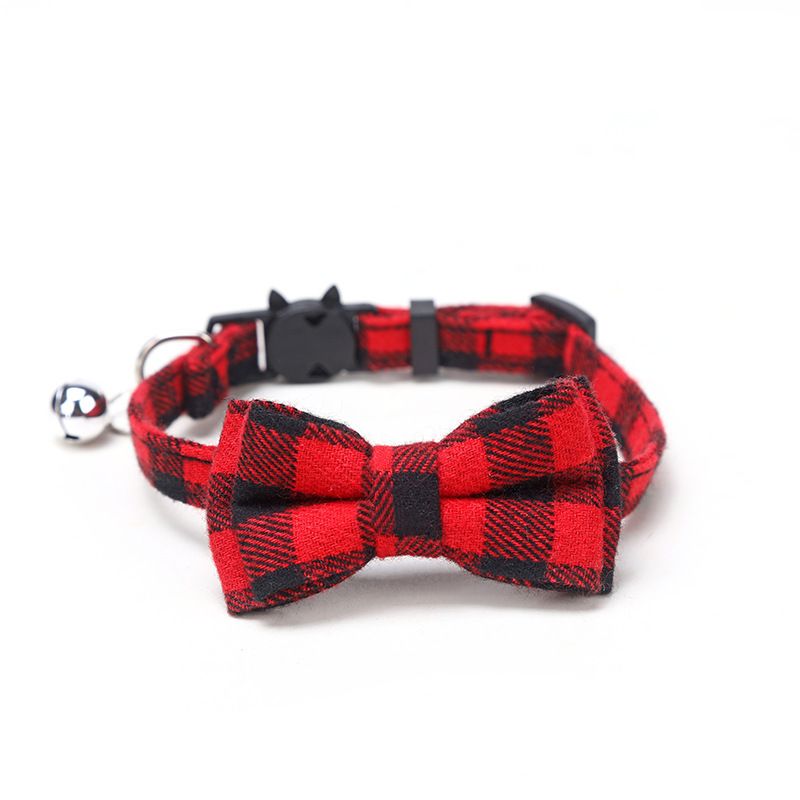 Collare per cani e gatti con campanellino a fiocco in tessuto scozzese britannico e cinturino per il collo_voghion.com