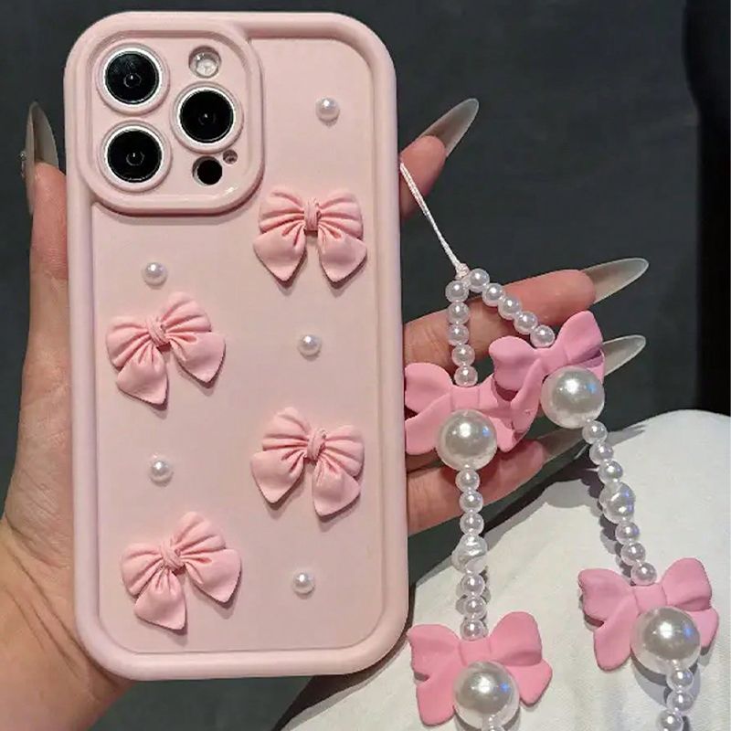 Nuova custodia per telefono con fiocco rosa perlato 3D per Pixel 7, 8, 9 Pro XL, 7A, 8A, Google Pixel8, Pixel9proxl, con custodia per bracciale_voghion.com