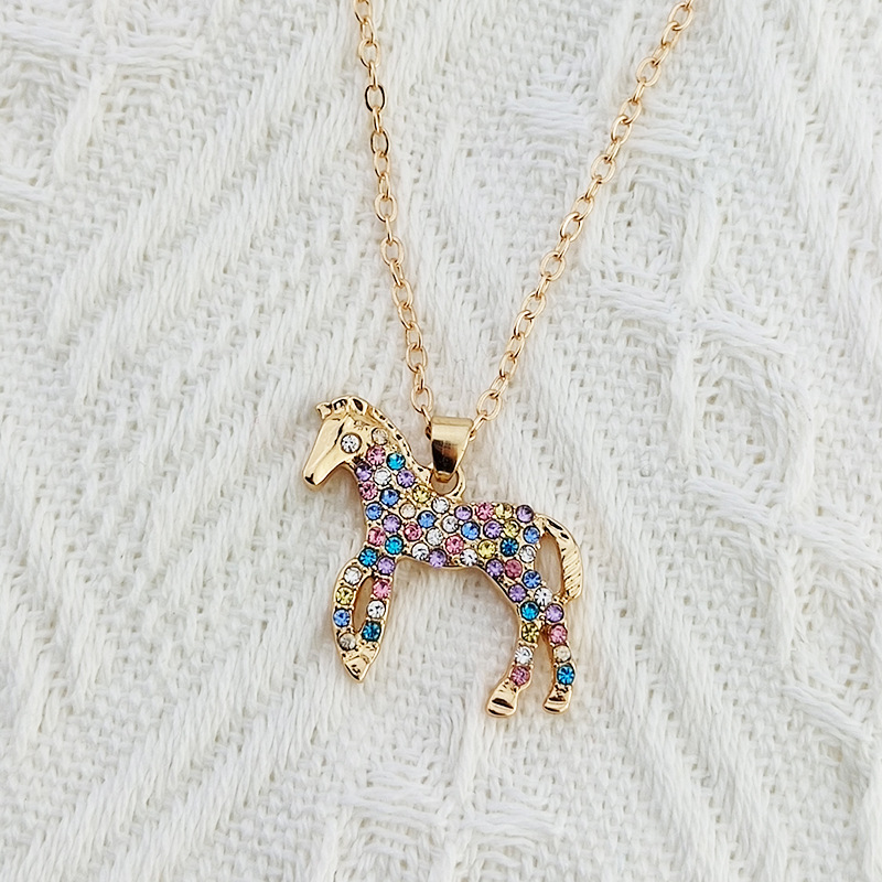 Hot Selling Popular Rainbow Horse Pendant Fashionable and Personalized Colorful Diamonded Pony Necklace_voghion.com