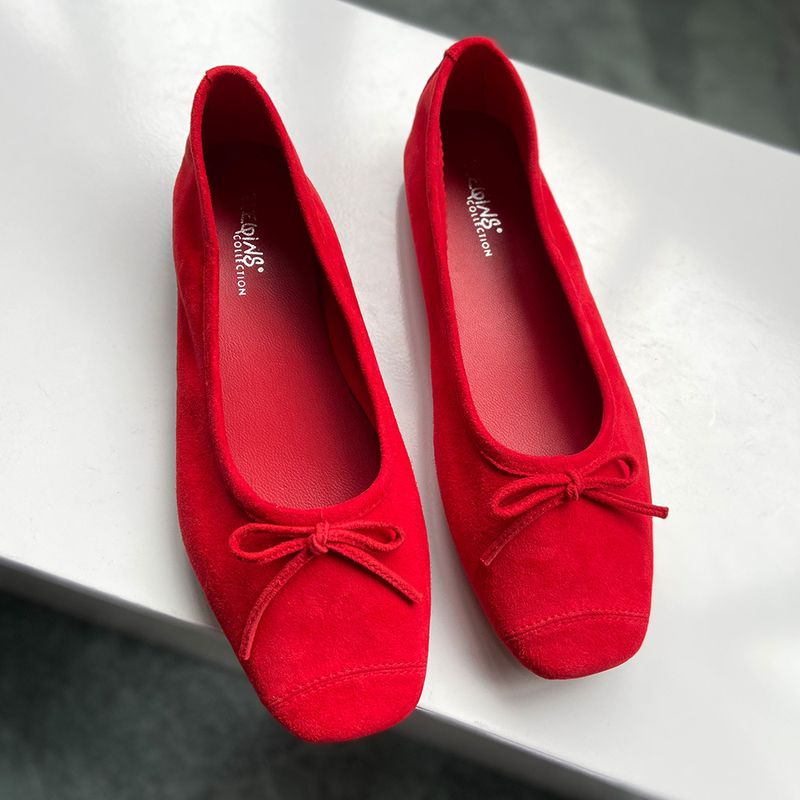 Niche Reqins Ballettschuhe aus echtem Leder, französischer Retro-Stil, flach, eckige Zehenpartie, Schleife, Tanzschuhe für Damen_voghion.com