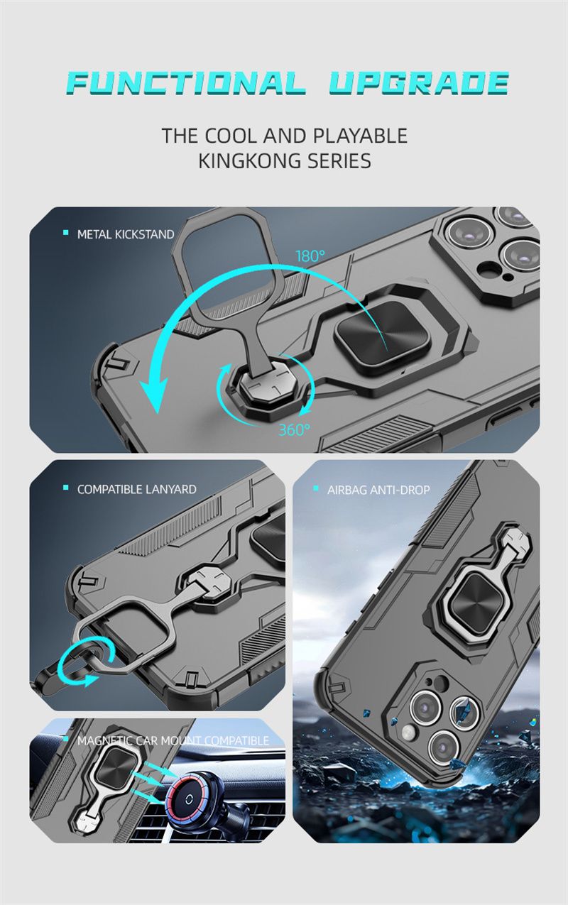 Anti Shock Armor Phone Case For Iphone 16E 16 15 14 13 Pro Max Iphone16 Plus Car Magnetic Holder Kickstand Back Cover_voghion.com